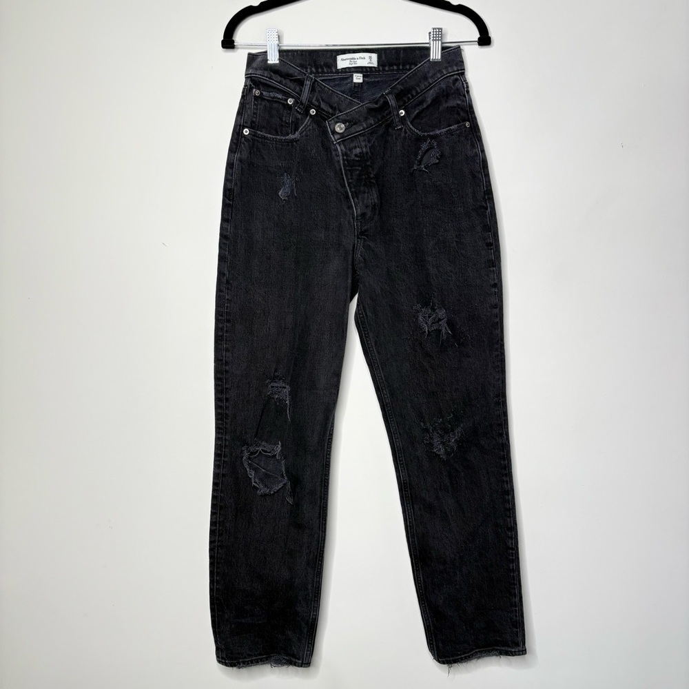 Abercrombie & Fitch Curve Love High Rise Dad Jeans Black Distressed
